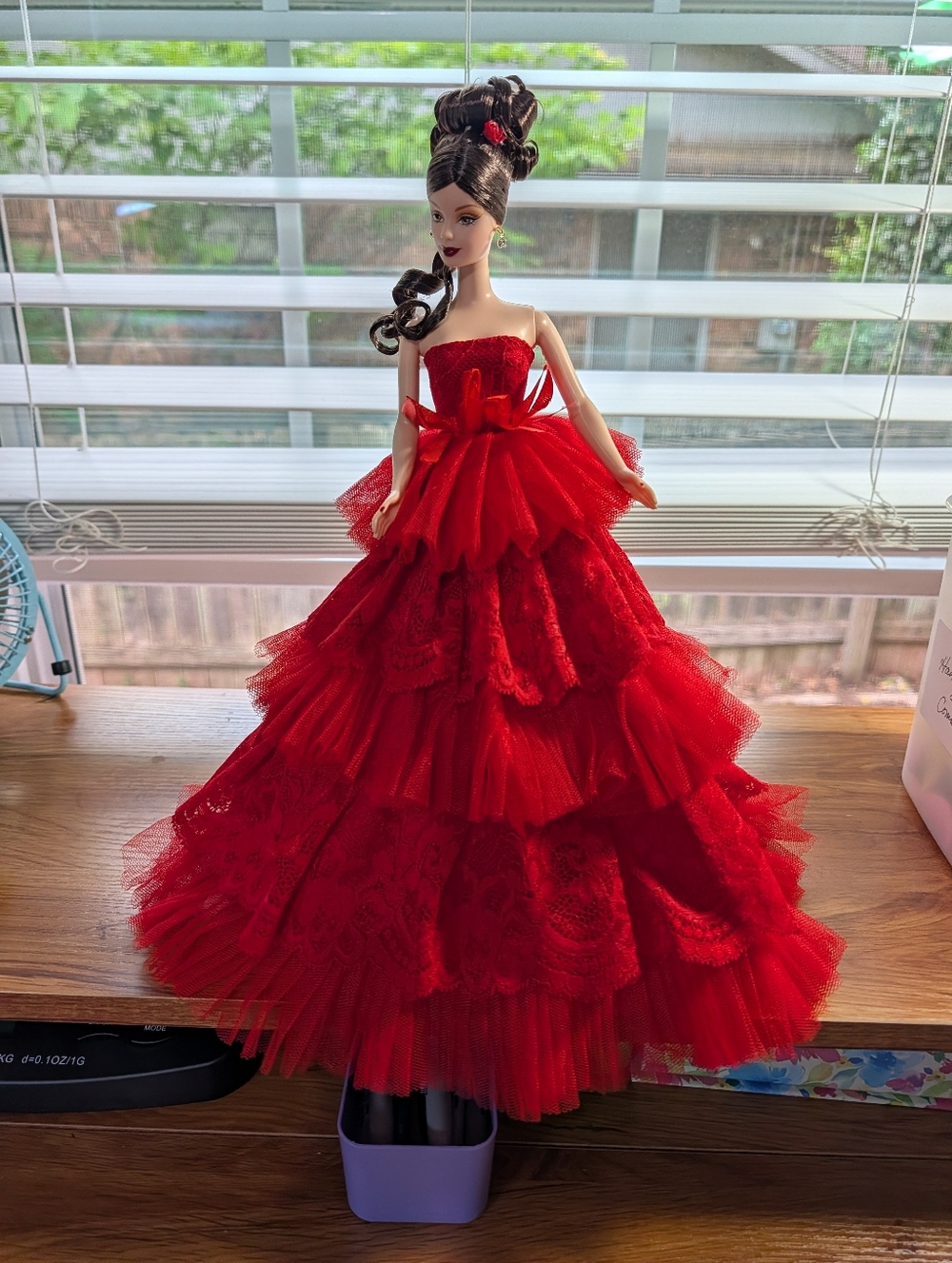 Vintage The Rose Barbie Restyled Red Ruffle Gown - Picture 2 of 10